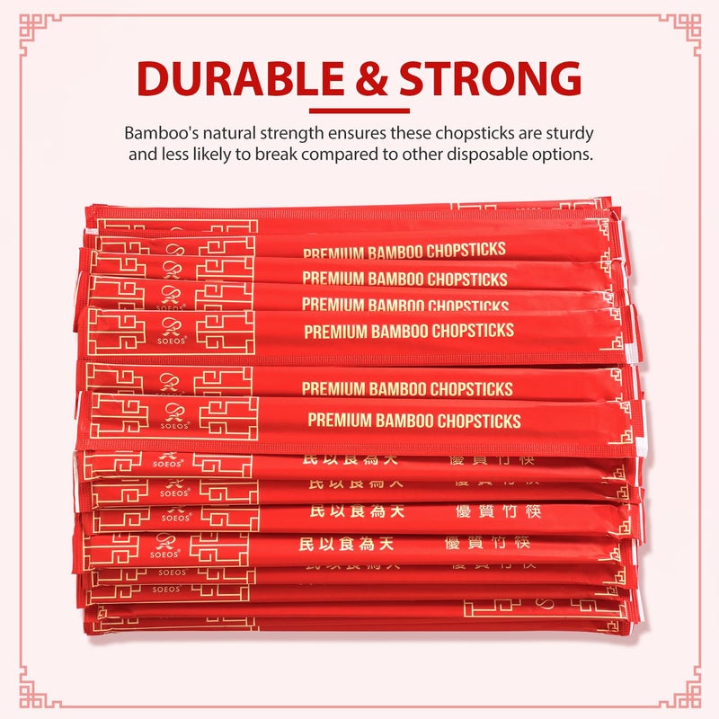 Soeos Chopsticks Disposable, Approx. 100 Sets, UV Treated Premium Disposable Chopsticks Individually Wrapped, Wooden Chopsticks Best for Japanese Sushi & Asian Dishes - Image 5